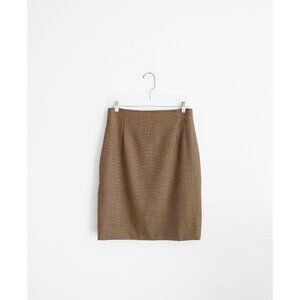 Vtg 80s 90s Genny Brown Tan Micro Houndstooth Wool Pencil Skirt size IT 46 fit 8